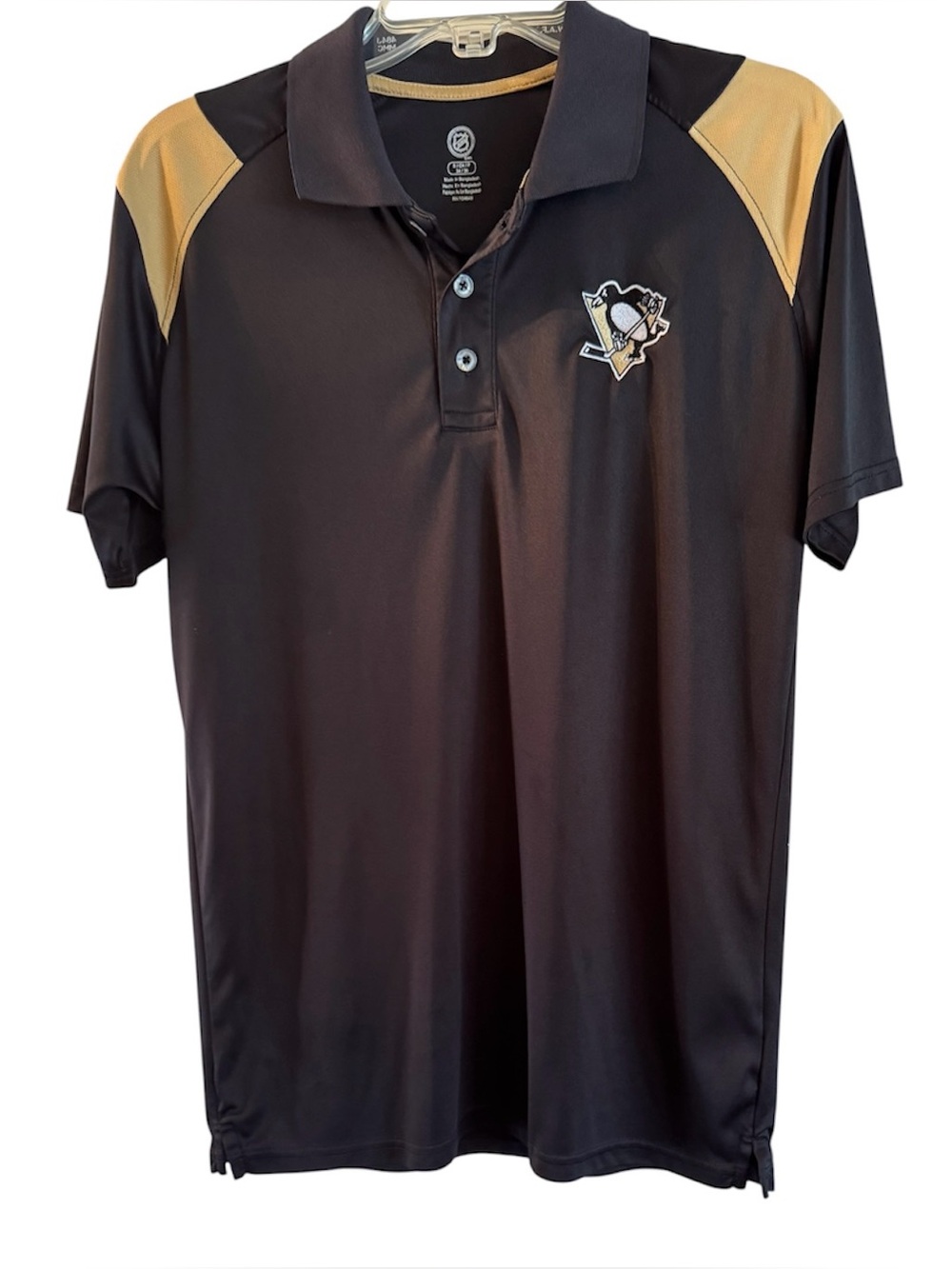 NHL Pittsburgh Penguins Black and Gold Polo with Team Crest